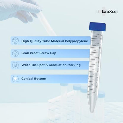 Polypropylene Conical Centrifuge Tubes - Plastic Test Tubes with Caps, Printed Graduation, Sterile, Blue Flat Screw Caps, for Medical and Laboratory Use (50, Conical 15ml with Tray) - size: Conical 15ml With Tray