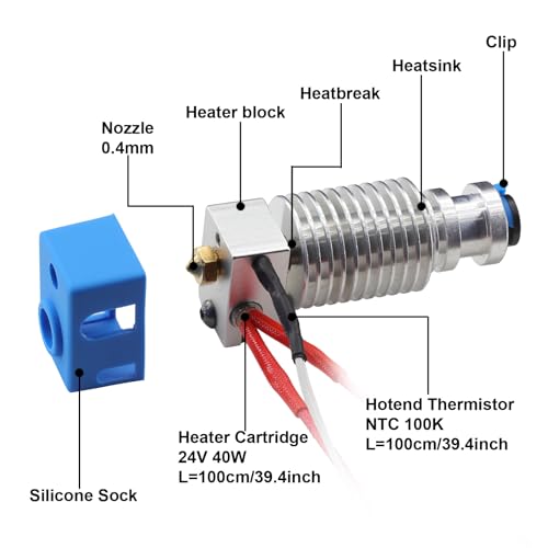 Prusa I3 MK3S+ Hotend Extruder Assembly, J-Head Print Head Kit Compatible with Prusa I3 MK3 MK3S MK3S+ 3D Printer Replacement Hot End with Thermistor & Heating Wire