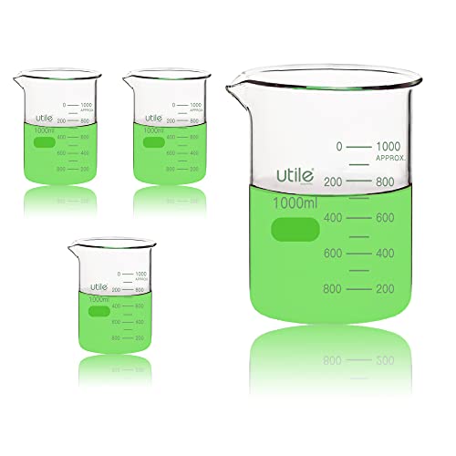 Utile 3pcs of 33.8oz(1000ml) Low Form Glass Beakers, Borosilicate 3.3 Glass with Printed Graduation, 4000.1000.3 - style: 3pcs of Vol.1000ml