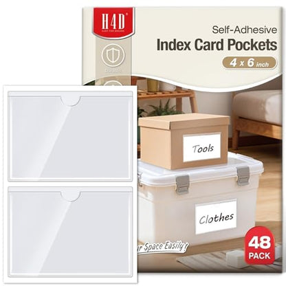 H4D 48 Pack labels for Storage Bins, 4" x 6" Plastic Clear Adhesive Pockets - size: 4" x 6", style: 48 Pack