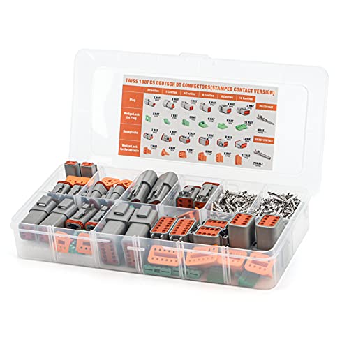 IWISS Deutsch DT Series Connector Assortment, Size 16 Stamped Contacts, Waterproof Automotive Electrical Connectors, 188 Pieces - size: 2,3,4,6,8,12 PIN(2 Pairs)