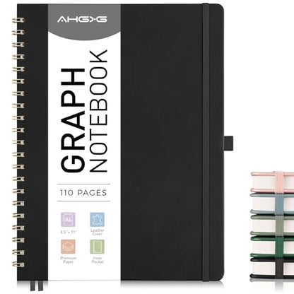 AHGXG Graph Paper Notebook, 110 Pages, A4 (8.5" x 11") - color: Black, style: A4-Graph