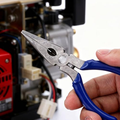 12-Piece Needle Nose Set with Wire Cutters, 5-Inch Mini Long Nose Pliers in Blue/Yellow/Red, Spring Loaded Precision Pliers for Crafts, Jewelry Making, Electronics Repair & Tiny Projects