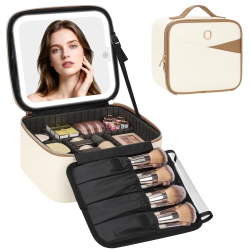 Relavel Birthday Gifts for Women Teen Girls, Initial Makeup Bag with LED Mirror, Personalized Cosmetic Organizer with 3 Light Modes, Rechargeable Travel Bag with Compartment & Adjustable Dividers - O - style: O