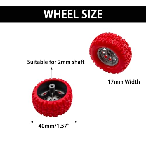 10PCS Toy Wheel Model Car Rubber Tire Wheel with 5PCS Shaft Round Rod Axles for RC Car Truck Robot DIY Model Building Parts (2x40mm Red) - style: 2x40mm Red