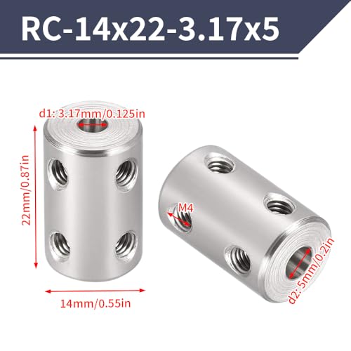 2PCS 3.17mm to 5mm Bore Rigid Coupling, L22 x D14 Set Screw Shaft Coupler Motor Connector 45# Steel for 3D Printers, Motor Accessories, RC Boat Car Airplane - size: RC-14x22-3.17x5