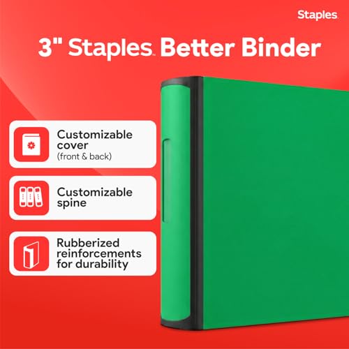 Staples Heavy-Duty 3-Inch D-Ring Binder, Green, 600 Sheets - color: Green, size: 3-Inch