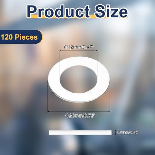 uxcell 120 Pcs M12 PVC Flat Washers 12mm ID 20mm OD 0.5mm Thick Plain Washer Grommets Plastic Sheet Gasket Fastener Sealing Spacer Gasket Ring Water Hose Washers, Clear - size: M12x20mmx0.5mm