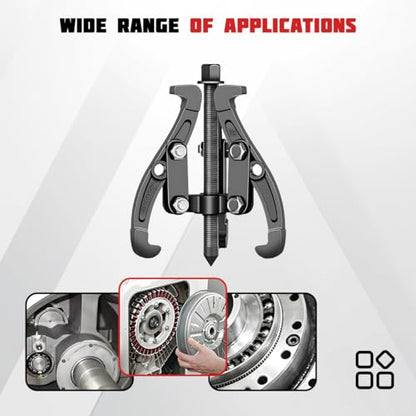 3 Jaw Car Inner Bearing Puller, Automotive Pilot Bearing Wheel Gear Puller with Reversible Jaws, Heavy Duty Vehicle Gear Extractor Pulley Tool Accessories, Universal Fit (4Inch) - size: 4Inch