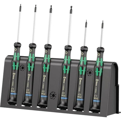 Wera 05118156001 2052/6 Hexagon screwdriver set and rack for electronic applications, 6 pieces - size: Ball-End: 1.5x60mm, 2x60mm, 2.5x60mm, 3x60mm, 0.9x40mm, 1.3x90mm