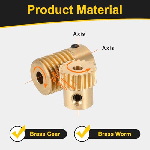 uxcell Worm Gear Set 20T 0.5 Module 20:1 Reduction Rate, Right Rotation Drive Gear Box Wheel Reduce Transmission Part (Brass Gear-3mm Bore, Brass Rod 4mm Bore) - size: Gear-3mm, Rod-4mm Bore, style: 0.5M-20T