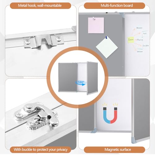 Mooliwe 72"x24" Tri-fold Fabric Board Whiteboard Combo, Foldable Combination Magnetic Dry Erase Board & Bulletin Whiteboard with Aluminum Frame Wall Mounted for Home, Office and School(Gray) - color: Grey