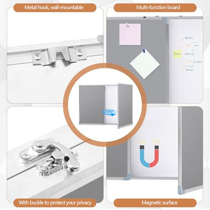 Mooliwe 72"x24" Tri-fold Fabric Board Whiteboard Combo, Foldable Combination Magnetic Dry Erase Board & Bulletin Whiteboard with Aluminum Frame Wall Mounted for Home, Office and School(Gray) - color: Grey