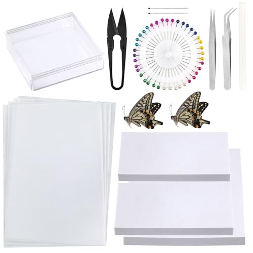 Swpeet 15Pcs Making Insect Specimen Tools Assortment Kit with Butterflies Specimen, Insect Display Case, Insect Pinning Wing Board, Scissors, Tweezer for Bug Hobbyist Biology Projects Classroom