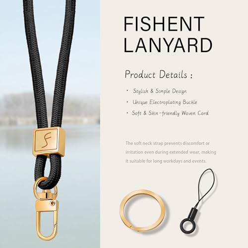 Fishent Lanyard, Cute Neck Lanyards for Keys ID Badges Holder, Keychain Key Teacher Lanyard with Safety Breakaway Buckle for Women Men, Black - color: Black