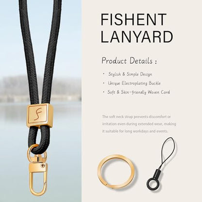 Fishent Lanyard, Cute Neck Lanyards for Keys ID Badges Holder, Keychain Key Teacher Lanyard with Safety Breakaway Buckle for Women Men, Black - color: Black