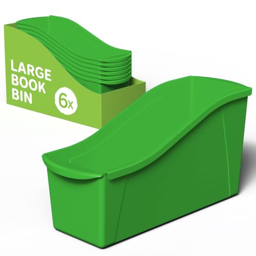 Storex Large Book Bin, 14.3 x 5.3 x 7 Inches, Green, Case of 6 (71118U06C) - color: Green, size: 6-Pack