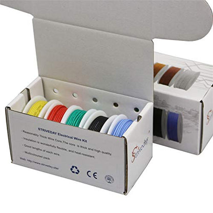 20AWG Tinned Copper Silicone Hook Up Wire 600V Stranded Electrical Cable for DIY Electronics & Electrical Projects (Box-1) - color: Silicone wire Box1=Red+Blue+Green+Yellow+Black, size: 20AWG