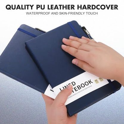 Aodaer 30 Set Lined Notebook Journals with Pens A5 Notebooks 100 GSM College Ruled Hardcover Notebook PU Leather Notepad with Pen Holder for Office School, 5.7 x 8.3 Inches, Navy Blue - color: Navy Blue