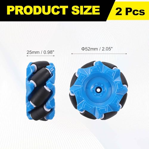 MECCANIXITY 1Set Mecanum Wheels Set, 52mm / 2.05" ABS Rubber Omnidirectional Wheels for Smart Robot Car Parts DIY Models Accessories, Blue