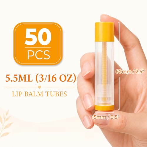 LotFancy 50PCS 5.5ml (3/16 Oz) Empty Lip Balm tubes, Yellow Caps - color: Yellow Cap