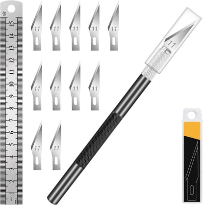 DIYSELF Precision Hobby Knife with 10 Extra #11 Blades, 6-Inch Metal Ruler - color: Black-10pcs