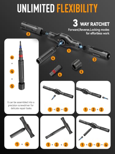 KELIN 68 IN 1 Magnetic Ratchet Screwdriver Set with Detachable T Handle - color: Orange, size: 68 PCS