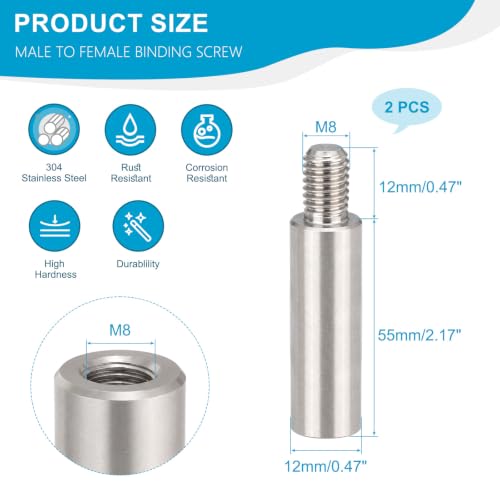 M8x55+12mm Standoff Extension Posts Screws Stainless Steel 2 Pcs - size: M8x55+12mm
