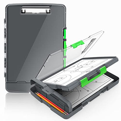Sooez Original Clipboard with Dual Storage, Heavy Duty Clip Boards 8.5x11 - color: Gray + Green