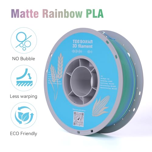 TECSONAR Matte Rainbow PLA 3D Printer Filament, 1KG Spool(2.2lbs) 1.75mm PLA Fast Color Change 3D Printing Material, Multicolor Gradient Filament for Most FDM 3D Printers,Matte Rainbow - color: Matte Rainbow