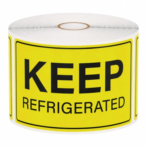 5 x 3 Inches Keep Refrigerated Stickers 500 PCS Yellow Vinyl Labels