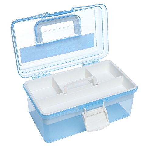 MyGift 10 Inch Blue Plastic Storage Box With Removable Tray Organizer