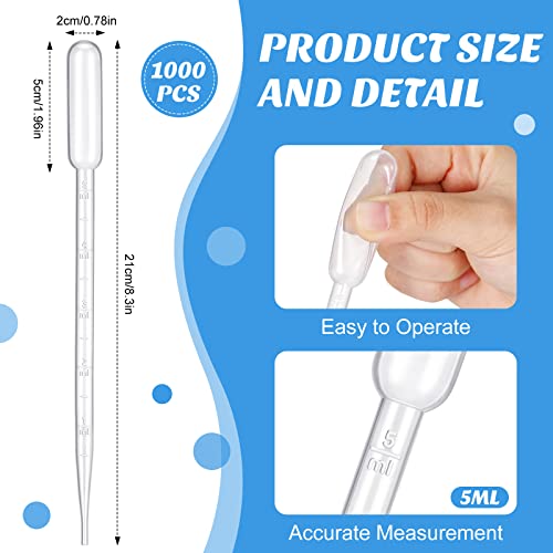 Kingdder 1000 Pcs Plastic Transfer Pipettes, 5 Ml Graduated Disposable - size: 5 ml