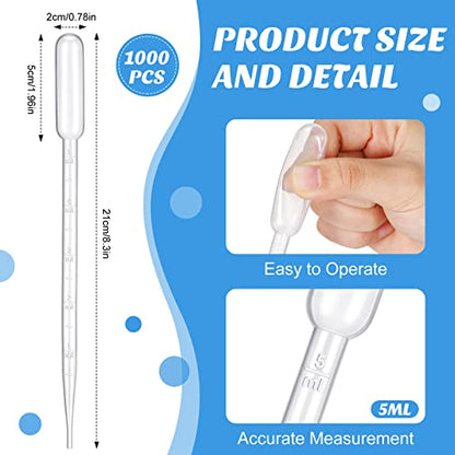 Kingdder 1000 Pcs Plastic Transfer Pipettes, 5 Ml Graduated Disposable - size: 5 ml