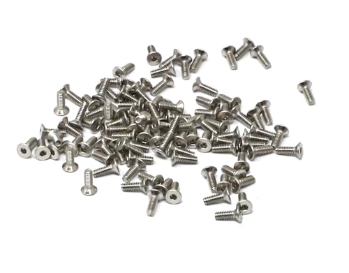 iexcell 100 Pcs M2 x 6mm Thread Pitch 0.4 mm Stainless Steel 304 Hex Socket Flat Head Cap Screws Bolts Kit - size: M2 x 6mm