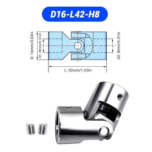 BORDSTRACT 8mm to 8mm Universal Joint Coupling, D16 L42 - size: D16-L42-H8, style: No Keyway