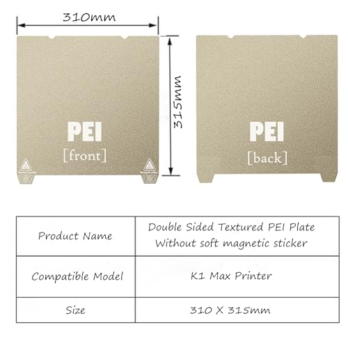 Double Side Texture PEI Build Plate for Creality K1 Max, 3D Printer Textured PEI Spring Steel Plate Print Bed for K1 Max 315x310mm