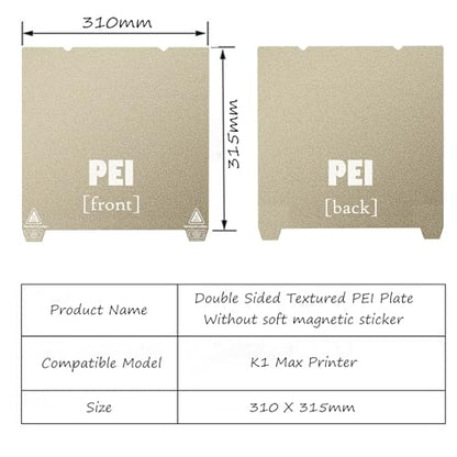 Double Side Texture PEI Build Plate for Creality K1 Max, 3D Printer Textured PEI Spring Steel Plate Print Bed for K1 Max 315x310mm