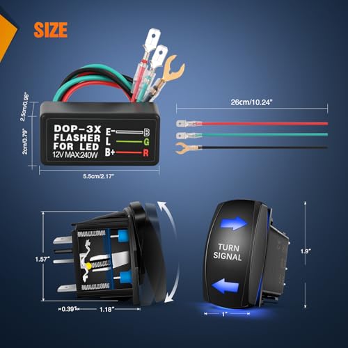 Nilight Turn Signal Switch with Flasher Relay Kit 4PIN ON Off ON Rocker Switch w/Blue LED Laser Etched SPDT Toggle Switches 12V 20A 24V 10A Jumper Wires for ATV UTV Tractor Motorcycle - size: TURN SIGNAL BLUE W/FLASHER