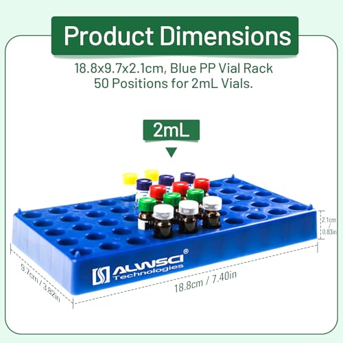 ALWSCI 1-Pack 12mm Vial Rack, 50-Well Stackable Holder for 2mL Vials - size: 2ml vial rack