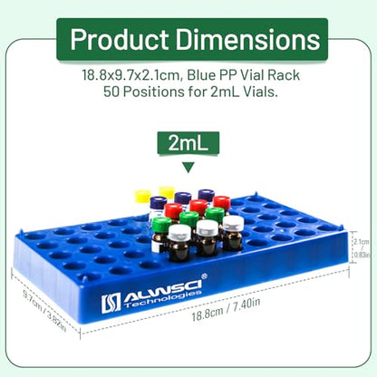 ALWSCI 1-Pack 12mm Vial Rack, 50-Well Stackable Holder for 2mL Vials - size: 2ml vial rack
