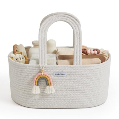 Blissful Diary Diaper Caddy Organizer, Woven Cotton Rope, Beige - color: Oval Beige