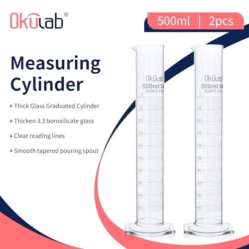 Graduated Cylinder, 2pcs of Vol.500ml, Borosilicate 3.3 Glass Cylinder, Lab Cylinders Glass Measuring Cylinder,MCG500A2 - style: 2 Pcs of 500ml