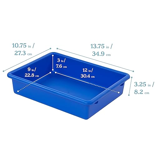 ECR4Kids Letter Size Plastic Tray Organizer with Lids, Small, Storage Bins, Blue, 10-Piece - color: Blue