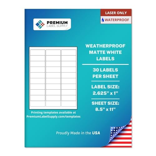 Premium Label Supply Waterproof White Address Sticker Labels – 2.625" x 1" – Laser Printers Only – (30 per Sheet), 1000 Sheets - 30,000 Total Adhesive Labels - size: 30000 Labels
