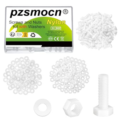 300 Pieces/100 Sets 10mm M3x10 mm Nylon White Screw Nut Washer Kit - size: M3*10 mm, style: White Hex Head Screws
