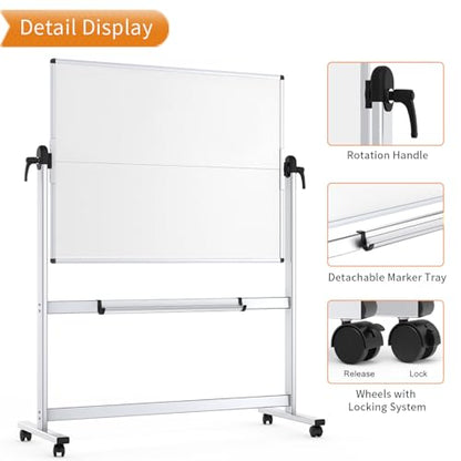 VIZ-PRO Rolling Whiteboard, 48" x 48" Mobile White Board with Stand - size: 48"W x 48"H
