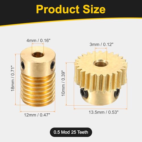 uxcell Worm Gear Set Right Rotation 25T 0.5 Module 1:25 Reduction Rate - size: Gear-3mm, Rod-4mm Bore, style: 0.5M-25T