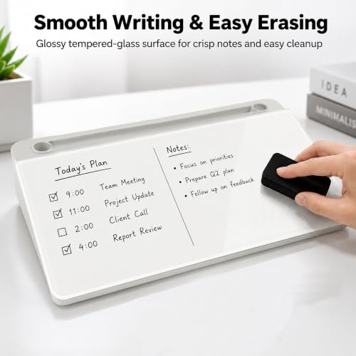 Glass Desktop Whiteboard,Dry Erase Board Buddy Keyboard Stand - color: White
