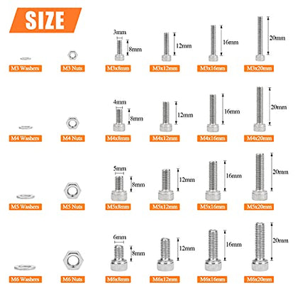 HELIFOUNER 810 Pieces M3 M4 M5 M6 304 Stainless Steel Hex Socket Cap Metric Screws Bolts Washers Nuts Hardware Assortment Kit with Hex Wrenches - size: M3 M4 M5 M6 (810 Pieces), style: Socket Head Screws